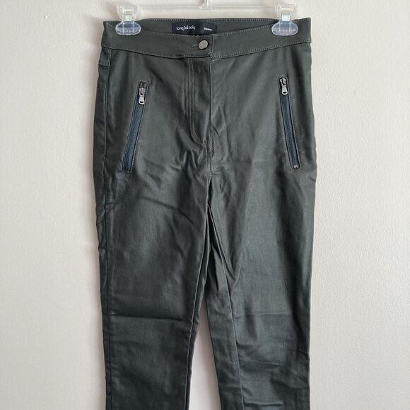 Long Tall Sally Black Faux Leather Stretch Pants Womens Size 10 Zipper Ankles - Picture 4 of 10